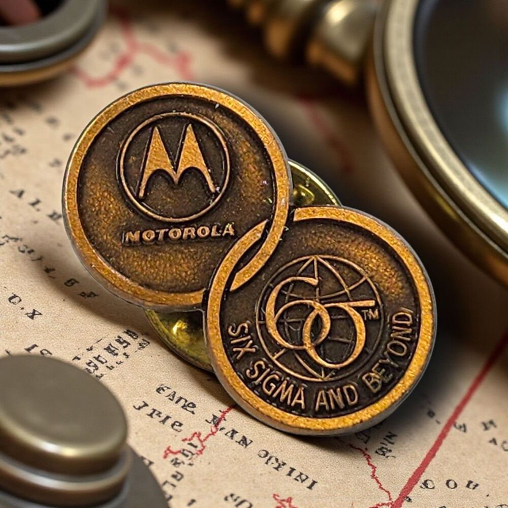 Vintage Motorola Six Sigma & Beyond Lapel Pin Employee Tie Tack Small Bronze